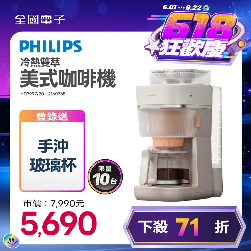 飛利浦冷熱雙萃美式咖啡機  HD7997/20