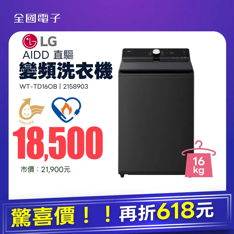 LG AIDD 16kg直驅變頻洗衣機  WT-TD16OB