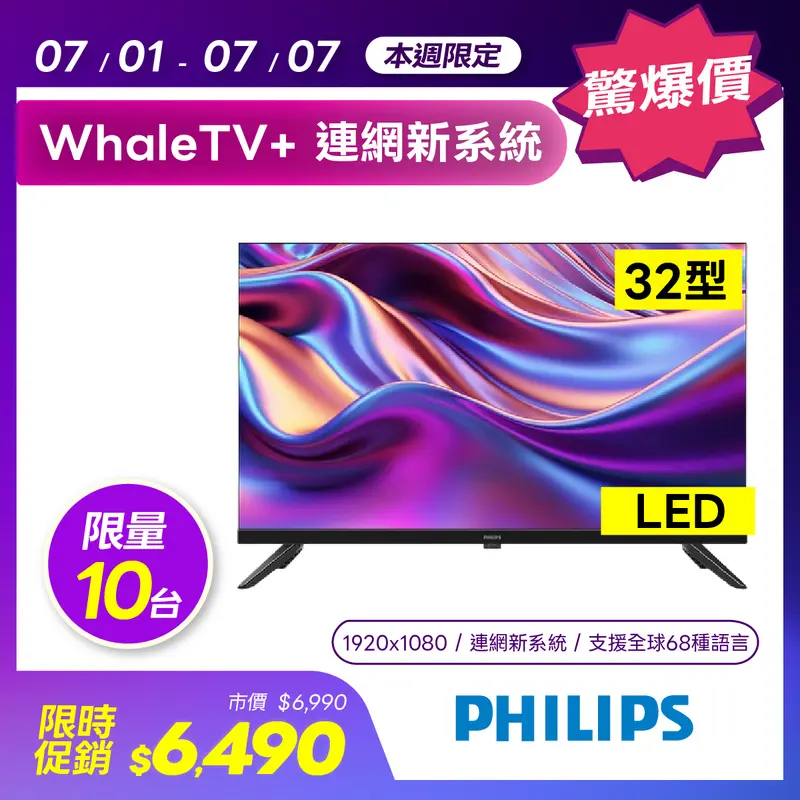 PHILIPS 32型 HD Whale TV 智慧顯示器  32PHH6220/96