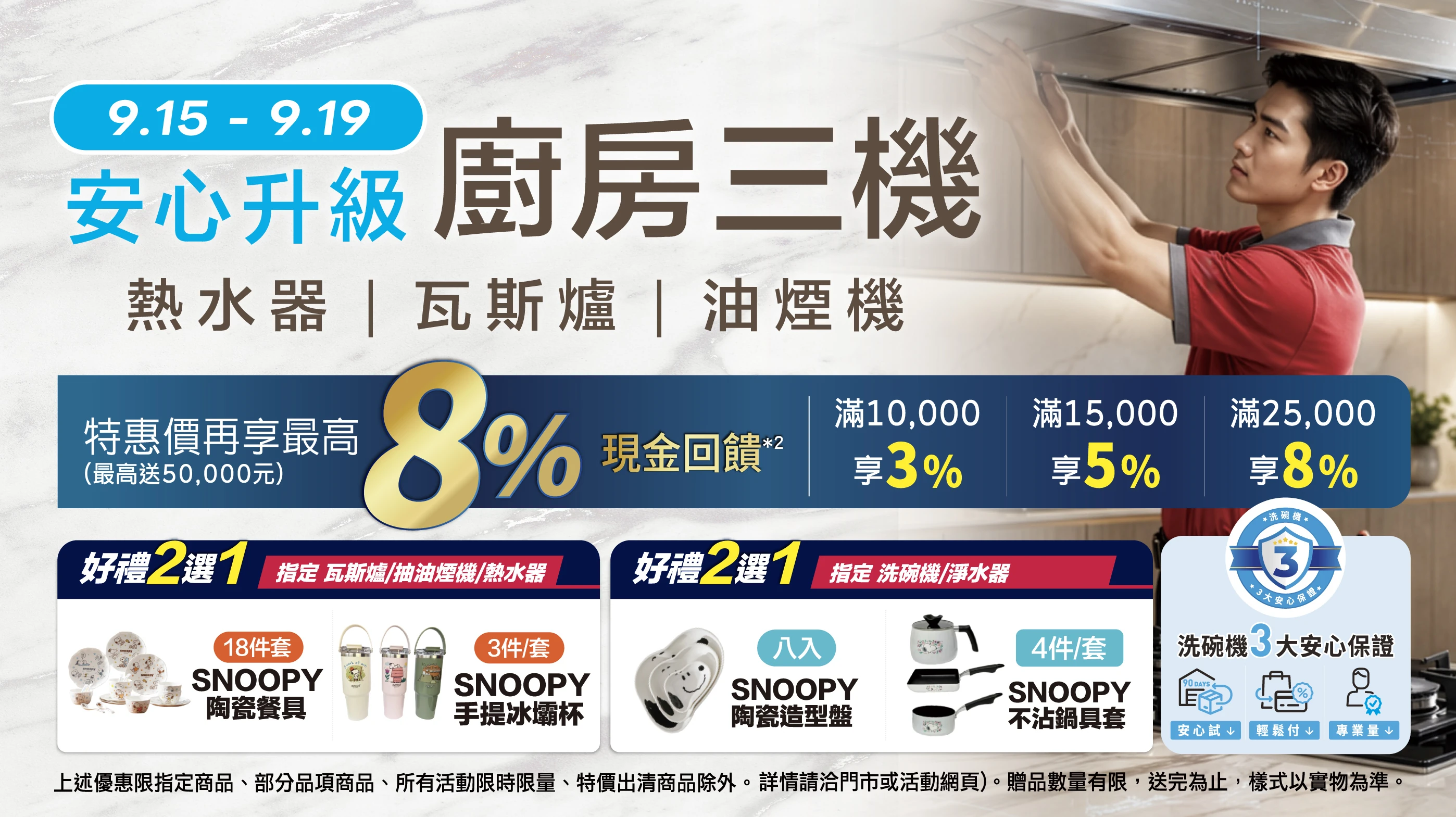 全國電子廚房三機/洗碗機快閃特惠！最高享 8% 現金回饋